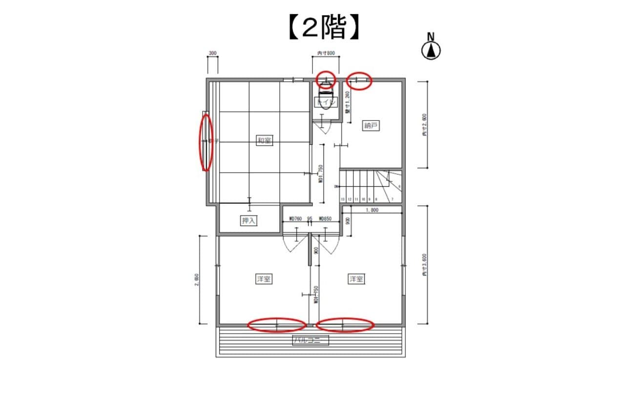 池尻セレクトハウス2階の換気窓位置の間取り
